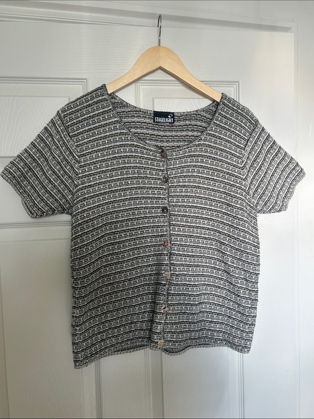 ‘Stagelight’ Brown, Green & White Short-Sleeve Button Up